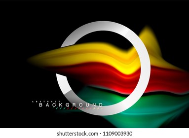 Rainbow fluid colors wave and metallic geometric shape. Artistic illustration for presentation, app wallpaper, banner or poster