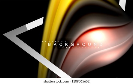 Rainbow fluid colors wave and metallic geometric shape. Artistic illustration for presentation, app wallpaper, banner or poster