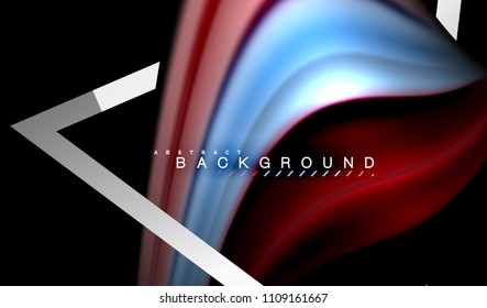 Rainbow fluid colors wave and metallic geometric shape. Artistic illustration for presentation, app wallpaper, banner or poster