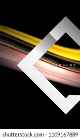 Colores del fluido arcoiris ondulados y forma geométrica metálica. Ilustración artística para presentación, fondo de pantalla de aplicación, pancarta o afiche