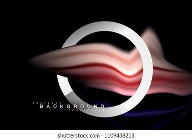 Colores del fluido arcoiris ondulados y forma geométrica metálica. Ilustración artística para presentación, fondo de pantalla de aplicación, pancarta o afiche