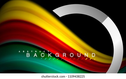 Colores del fluido arcoiris ondulados y forma geométrica metálica. Ilustración artística para presentación, fondo de pantalla de aplicación, pancarta o afiche