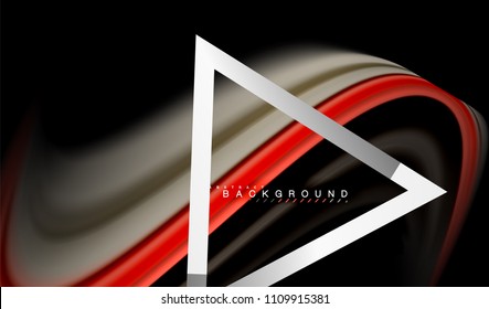 Colores del fluido arcoiris ondulados y forma geométrica metálica. Ilustración artística para presentación, fondo de pantalla de aplicación, pancarta o afiche