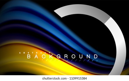 Rainbow fluid colors wave and metallic geometric shape. Artistic illustration for presentation, app wallpaper, banner or poster