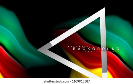Rainbow fluid colors wave and metallic geometric shape. Artistic illustration for presentation, app wallpaper, banner or poster