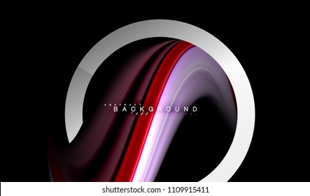 Colores del fluido arcoiris ondulados y forma geométrica metálica. Ilustración artística para presentación, fondo de pantalla de aplicación, pancarta o afiche