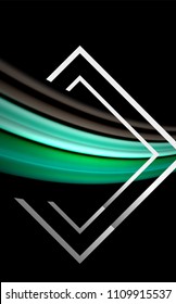 Rainbow fluid colors wave and metallic geometric shape. Artistic illustration for presentation, app wallpaper, banner or poster