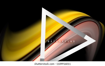 Rainbow fluid colors wave and metallic geometric shape. Artistic illustration for presentation, app wallpaper, banner or poster