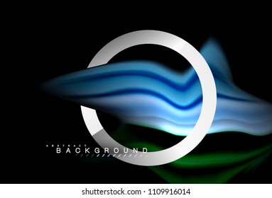 Colores del fluido arcoiris ondulados y forma geométrica metálica. Ilustración artística para presentación, fondo de pantalla de aplicación, pancarta o afiche