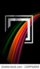Rainbow fluid colors wave and metallic geometric shape. Artistic illustration for presentation, app wallpaper, banner or poster