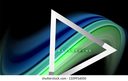 Rainbow fluid colors wave and metallic geometric shape. Artistic illustration for presentation, app wallpaper, banner or poster