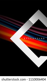 Rainbow fluid colors wave and metallic geometric shape. Artistic illustration for presentation, app wallpaper, banner or poster
