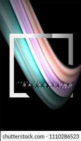 Colores del fluido arcoiris ondulados y forma geométrica metálica. Ilustración artística para presentación, fondo de pantalla de aplicación, pancarta o afiche