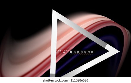 Colores del fluido arcoiris ondulados y forma geométrica metálica. Ilustración artística para presentación, fondo de pantalla de aplicación, pancarta o afiche