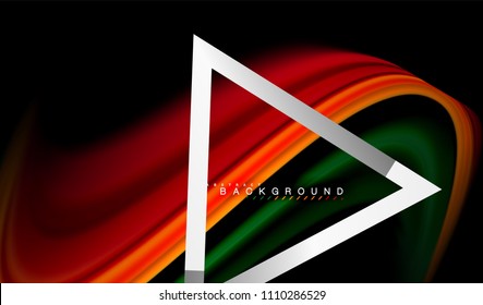 Rainbow fluid colors wave and metallic geometric shape. Artistic illustration for presentation, app wallpaper, banner or poster