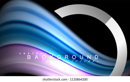 Cores fluidas do arco-íris ondulam e forma geométrica metálica. Ilustração artística para apresentação, papel de parede do aplicativo, banner ou cartaz