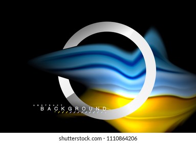 Rainbow fluid colors wave and metallic geometric shape. Artistic illustration for presentation, app wallpaper, banner or poster