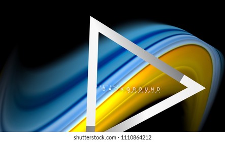 Rainbow fluid colors wave and metallic geometric shape. Artistic illustration for presentation, app wallpaper, banner or poster