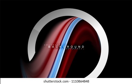 Rainbow fluid colors wave and metallic geometric shape. Artistic illustration for presentation, app wallpaper, banner or poster