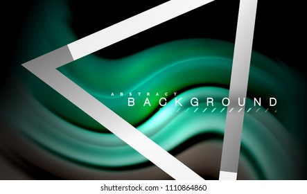 Rainbow fluid colors wave and metallic geometric shape. Artistic illustration for presentation, app wallpaper, banner or poster