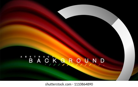 Rainbow fluid colors wave and metallic geometric shape. Artistic illustration for presentation, app wallpaper, banner or poster