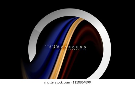 Colores del fluido arcoiris ondulados y forma geométrica metálica. Ilustración artística para presentación, fondo de pantalla de aplicación, pancarta o afiche