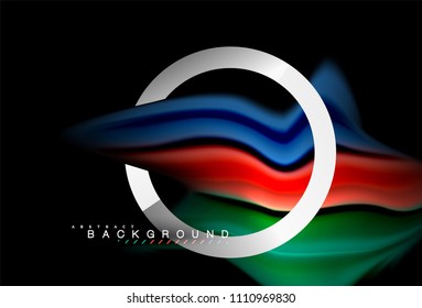 Rainbow fluid colors wave and metallic geometric shape. Artistic illustration for presentation, app wallpaper, banner or poster