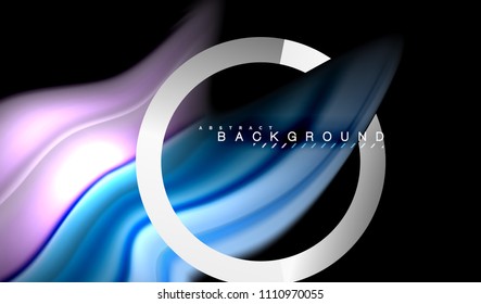 Colores del fluido arcoiris ondulados y forma geométrica metálica. Ilustración artística para presentación, fondo de pantalla de aplicación, pancarta o afiche