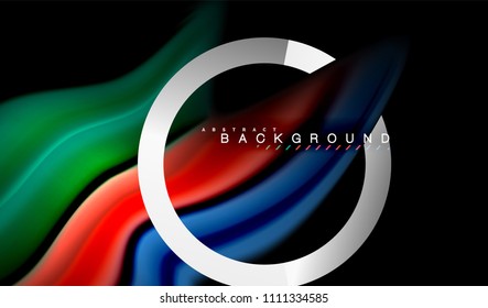 Rainbow fluid colors wave and metallic geometric shape. Artistic illustration for presentation, app wallpaper, banner or poster