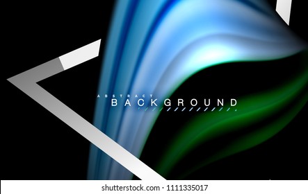 Rainbow fluid colors wave and metallic geometric shape. Artistic illustration for presentation, app wallpaper, banner or poster