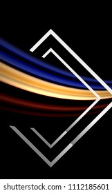 Rainbow fluid colors wave and metallic geometric shape. Artistic illustration for presentation, app wallpaper, banner or poster