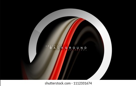 Colores del fluido arcoiris ondulados y forma geométrica metálica. Ilustración artística para presentación, fondo de pantalla de aplicación, pancarta o afiche