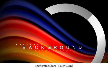 Colores del fluido arcoiris ondulados y forma geométrica metálica. Ilustración artística para presentación, fondo de pantalla de aplicación, pancarta o afiche