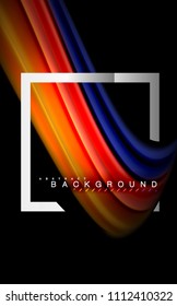 Rainbow fluid colors wave and metallic geometric shape. Artistic illustration for presentation, app wallpaper, banner or poster
