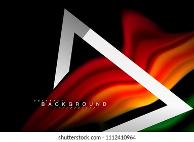 Rainbow fluid colors wave and metallic geometric shape. Artistic illustration for presentation, app wallpaper, banner or poster