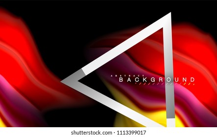Rainbow fluid colors wave and metallic geometric shape. Artistic illustration for presentation, app wallpaper, banner or poster