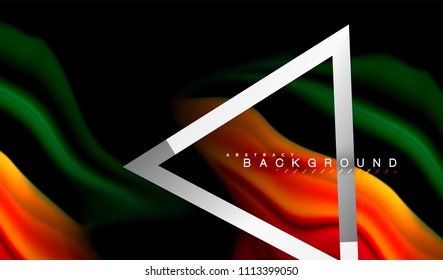 Rainbow fluid colors wave and metallic geometric shape. Artistic illustration for presentation, app wallpaper, banner or poster