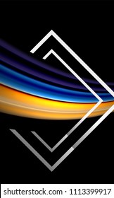 Rainbow fluid colors wave and metallic geometric shape. Artistic illustration for presentation, app wallpaper, banner or poster