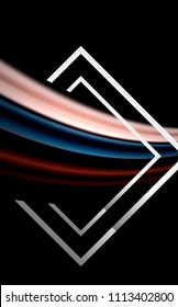 Rainbow fluid colors wave and metallic geometric shape. Artistic illustration for presentation, app wallpaper, banner or poster