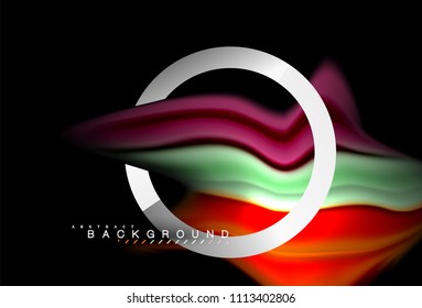 Rainbow fluid colors wave and metallic geometric shape. Artistic illustration for presentation, app wallpaper, banner or poster