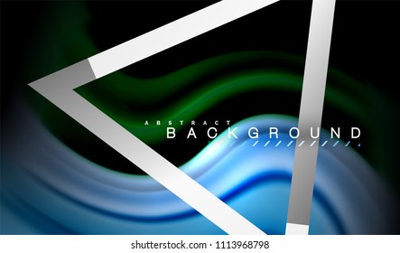 Rainbow fluid colors wave and metallic geometric shape. Artistic illustration for presentation, app wallpaper, banner or poster