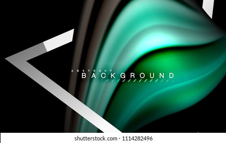 Rainbow fluid colors wave and metallic geometric shape. Artistic illustration for presentation, app wallpaper, banner or poster