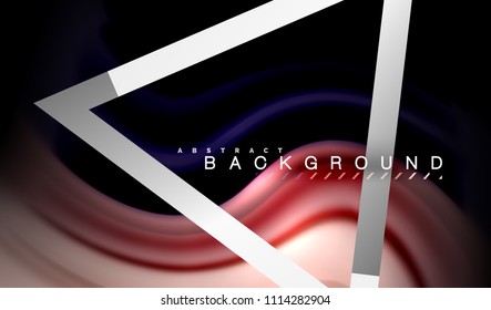 Rainbow fluid colors wave and metallic geometric shape. Artistic illustration for presentation, app wallpaper, banner or poster