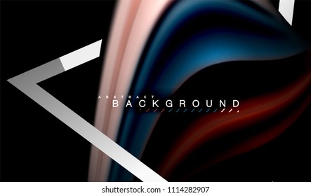 Rainbow fluid colors wave and metallic geometric shape. Artistic illustration for presentation, app wallpaper, banner or poster