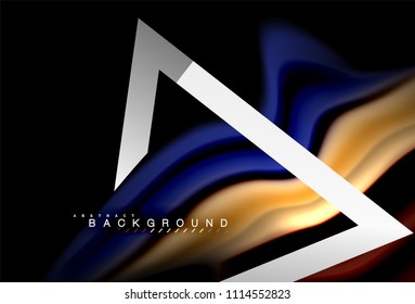 Rainbow fluid colors wave and metallic geometric shape. Artistic illustration for presentation, app wallpaper, banner or poster