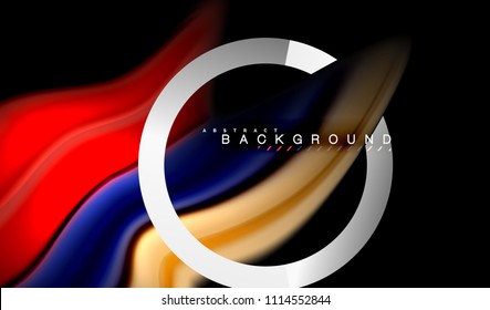 Colores del fluido arcoiris ondulados y forma geométrica metálica. Ilustración artística para presentación, fondo de pantalla de aplicación, pancarta o afiche