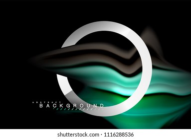 Rainbow fluid colors wave and metallic geometric shape. Artistic illustration for presentation, app wallpaper, banner or poster
