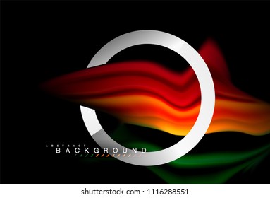 Rainbow fluid colors wave and metallic geometric shape. Artistic illustration for presentation, app wallpaper, banner or poster