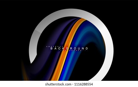 Rainbow fluid colors wave and metallic geometric shape. Artistic illustration for presentation, app wallpaper, banner or poster