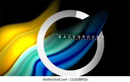 Rainbow fluid colors wave and metallic geometric shape. Artistic illustration for presentation, app wallpaper, banner or poster